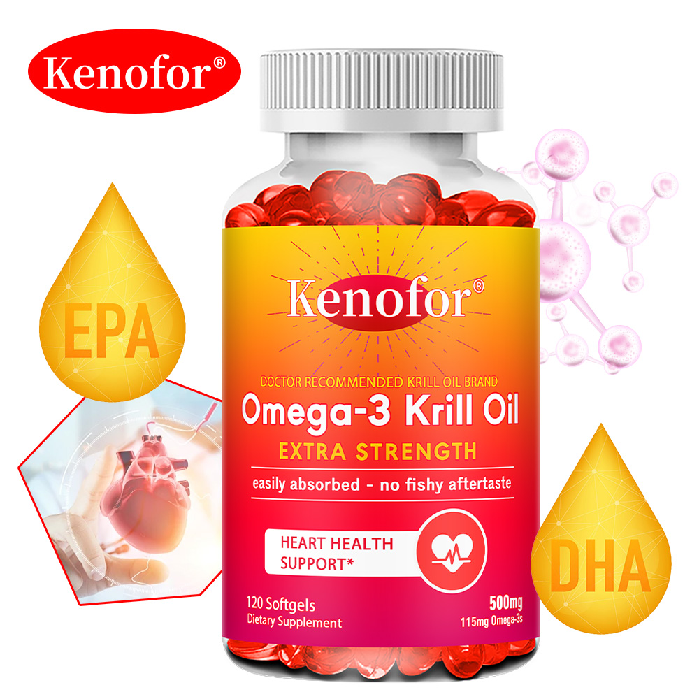 Krill Oil Supplement - 南極オキアミ油 500mg オメガ3脂肪酸サプリメント、高濃度EPA＆DHAオキアミ油、アスタキサンチン配合、心臓の健康をサポート
