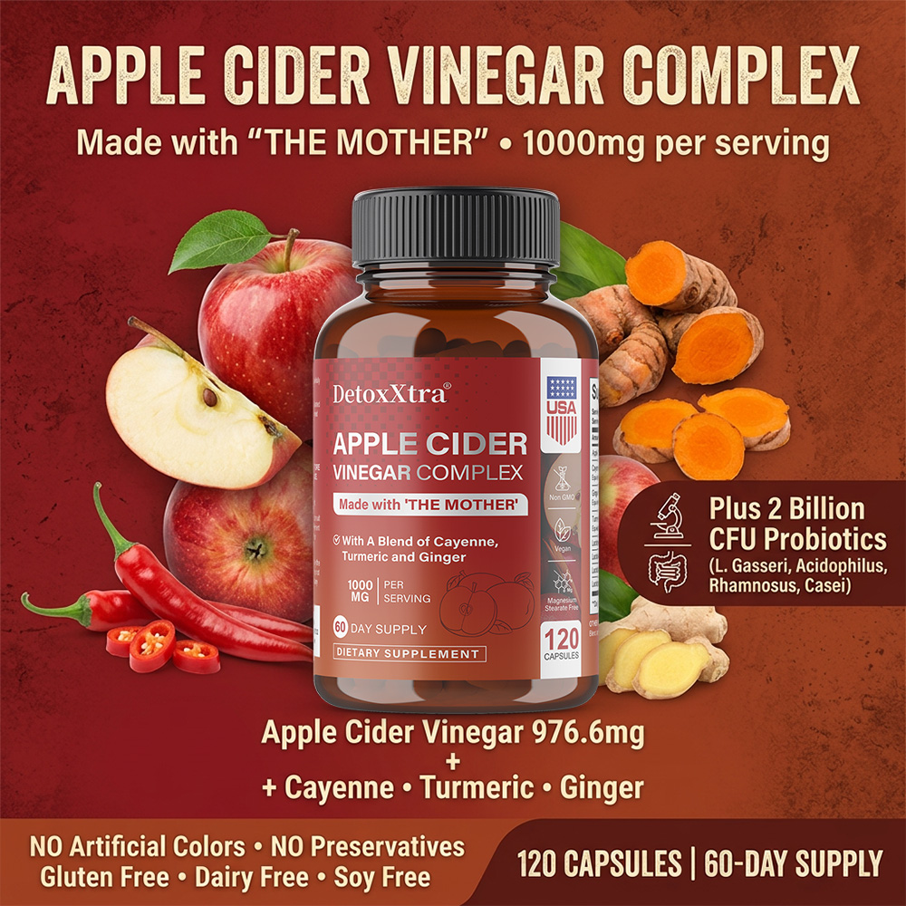 Apple Cider Vinegar Pill - アップルサイダービネガーカプセル（プロバイオティクス、ターメリック、ジンジャー、カイエンペッパー配合）、デトックス、循環系、免疫、消化サポート