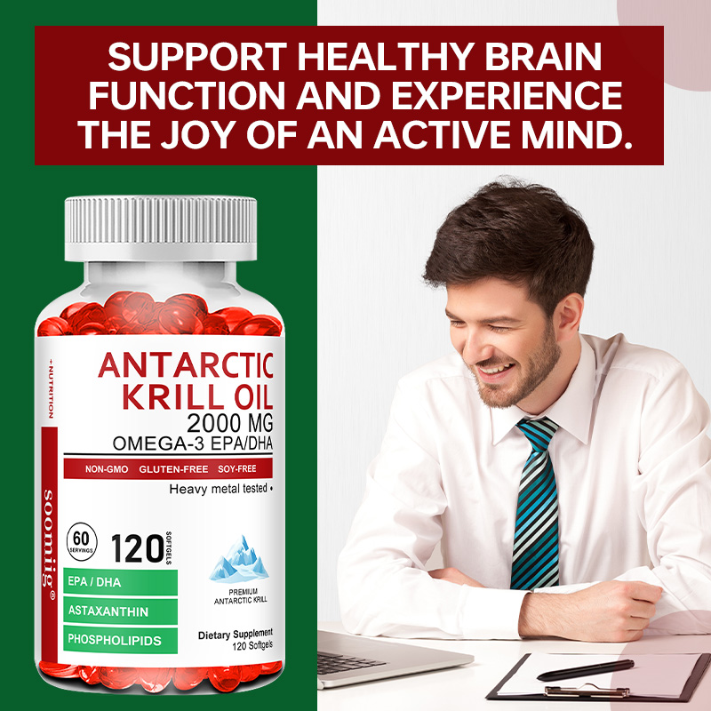 Krill Oil Supplement - 南極オキアミ油カプセル 2000mg、オメガ-3、EPA & DHA、アスタキサンチン サプリメントを赤いオキアミから抽出、最大強度