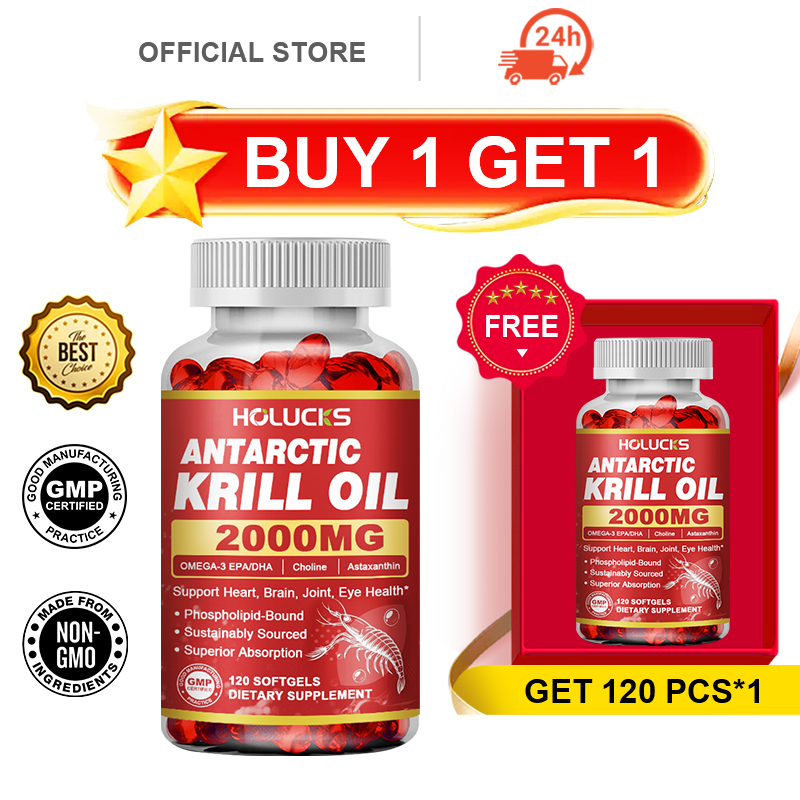 Krill Oil Supplement - HOLUCKS南極オキアミオイルサプリメント、オメガ3 EPA＆DHA配合、心臓、脳、関節の健康をサポート、ご両親へのプレゼントに最適