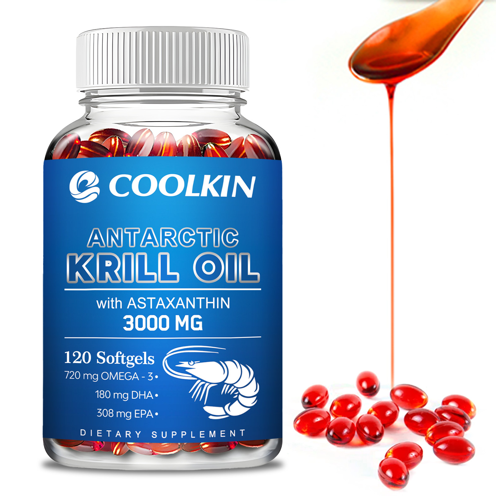 Krill Oil Supplement - オメガ3を含むアンタルククリルオイル,epa,dha,アスタカンチン,リン酸,持続可能な栄養補助食品,3000mg