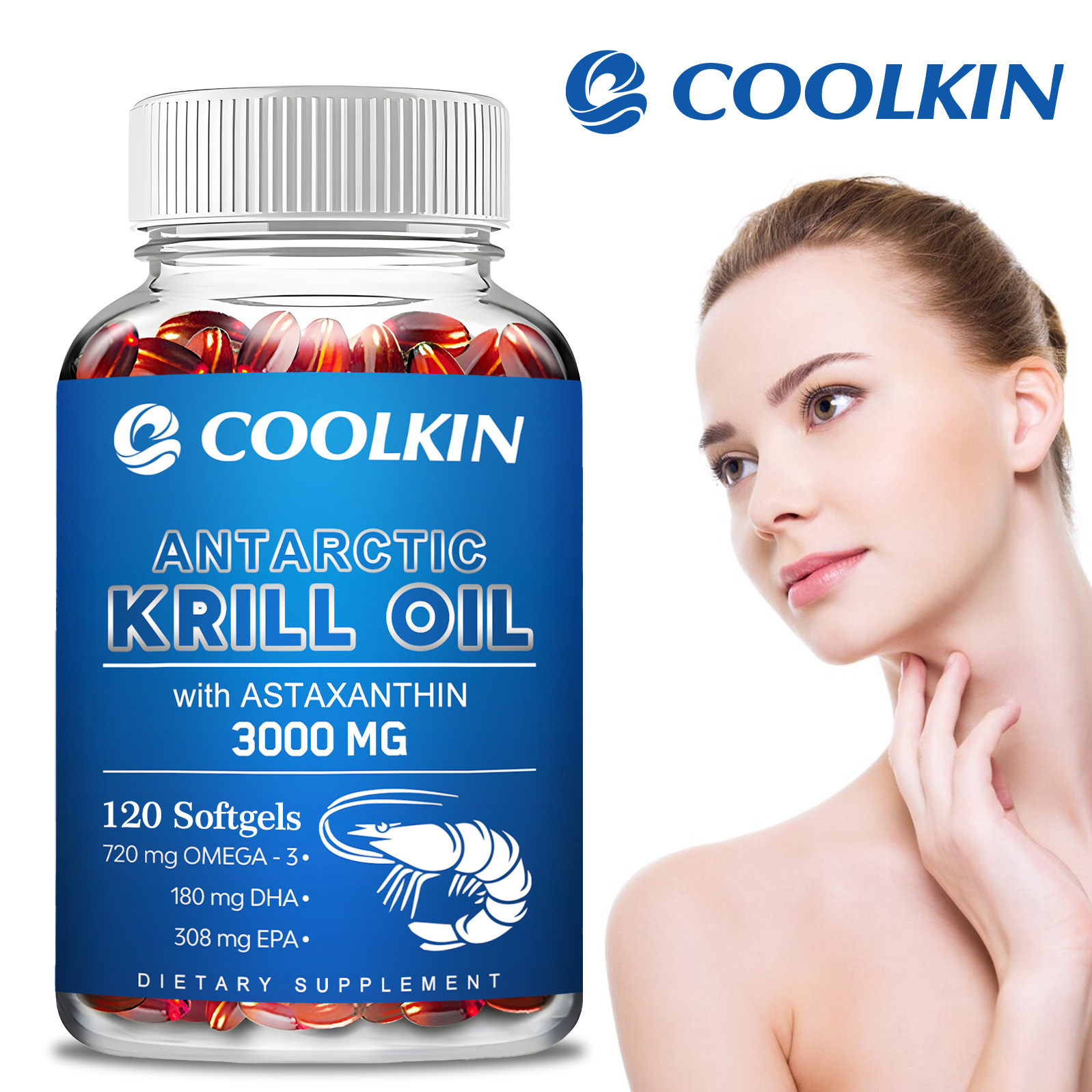 Krill Oil Supplement - Antartic krillオイルサプリメント、エッセンシャルスキン、骨と関節の健康、血液フローをサポート