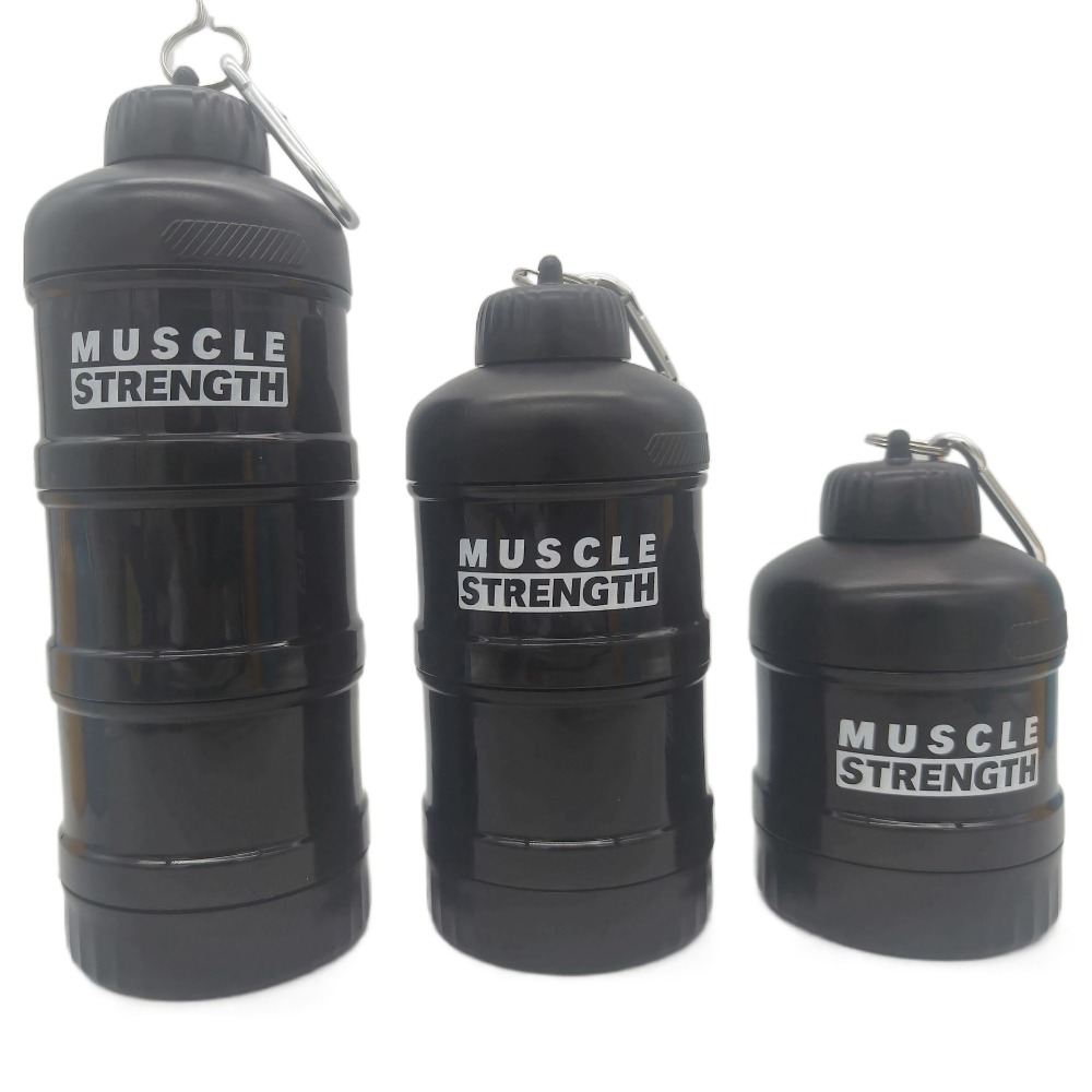 Nutrition And Fitness - 登山用バックル付きポータブルプロテインパウダーボックス,ファンネルパウダーボックス,フィットネスサプリメントボトル,層状ハンドル,1,2,3