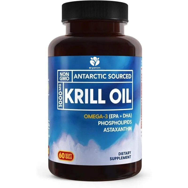 Krill Oil Supplement - 南極オキアミ油サプリメント 1000mg | EPA+DHA、アスタキサンチン、リン脂質が豊富なオメガ3オイル - ソフトジェルカプセル60粒