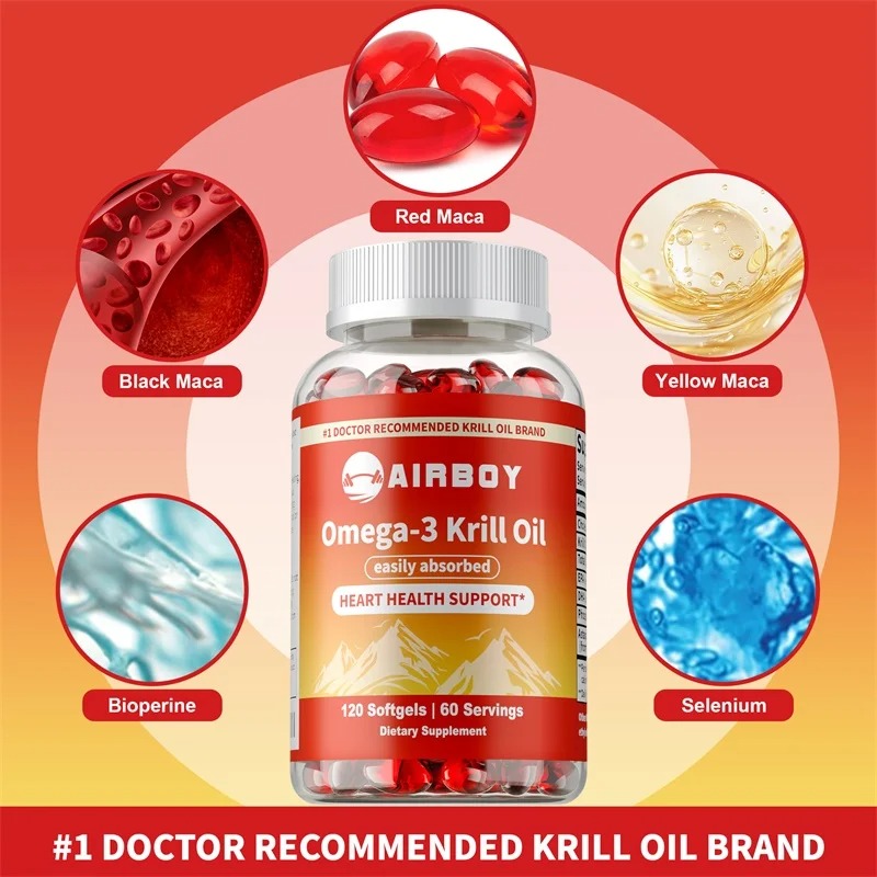 Krill Oil Supplement - オメガ3 クリルオイル アスタキサンチン配合 プレミアム デイリーサポート 心臓血管、脳、関節、視力の健康補助食品
