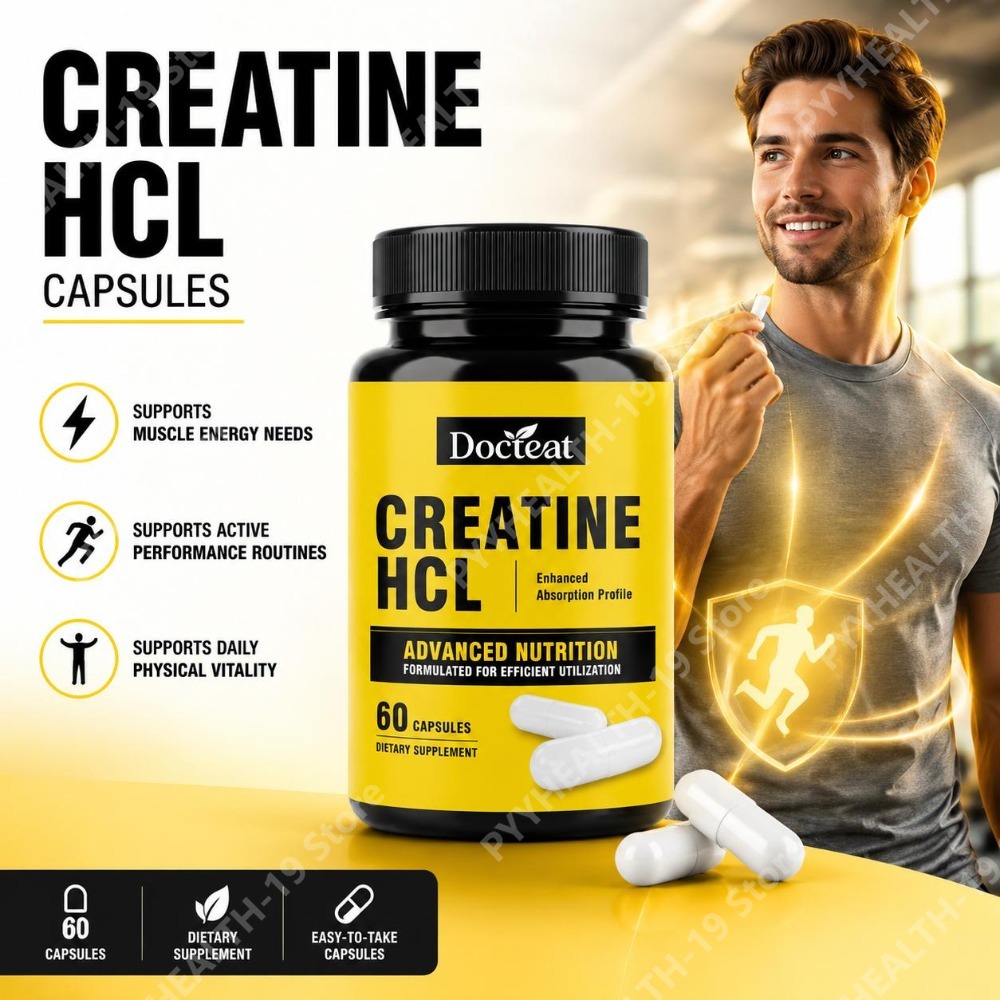 Creatine Hcl Capsule - ドクティート クレアチンHCLカプセル（ビタミンB6、B12、シナモン配合） - 筋肉のエネルギーとパフォーマンスサポート、成人向け、60カプセル