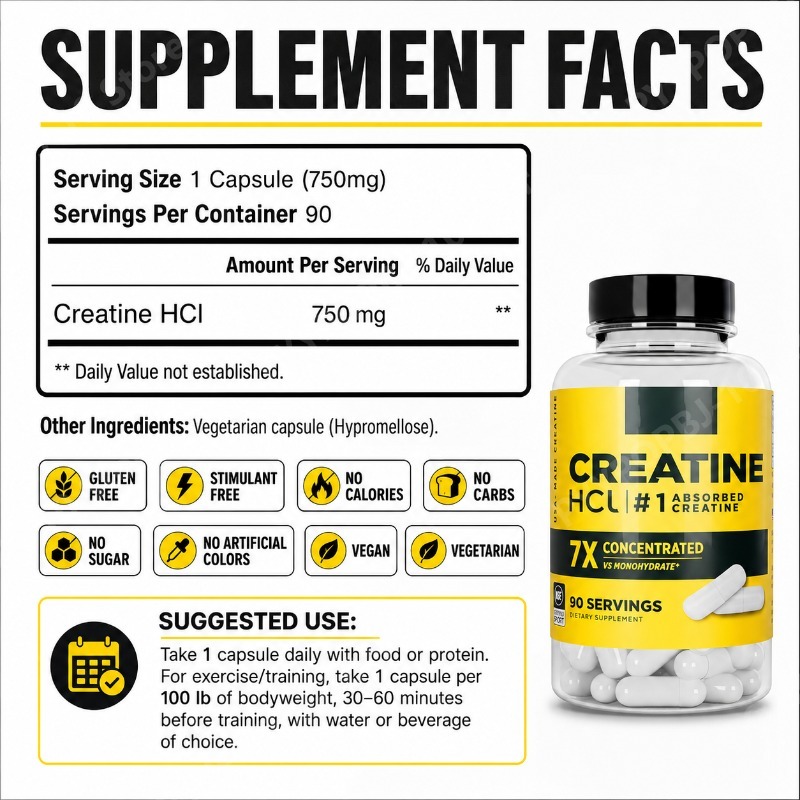 クレアチンHCl 750mg 90カプセル フィットネス筋肉 - Creatine Hcl Capsule のレビューと価格
