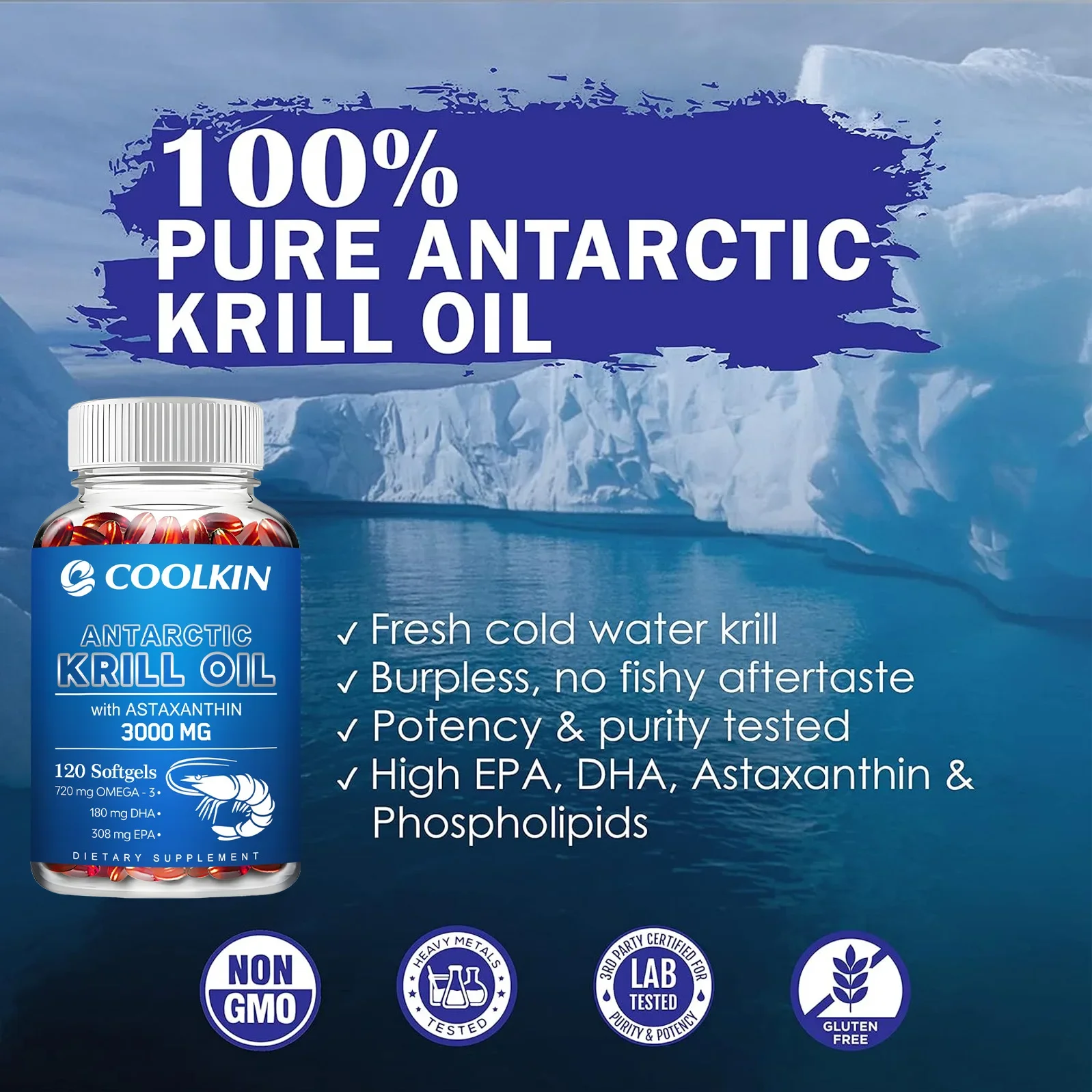 オメガ3を含むアンタルククリルオイル,epa,dha,アスタ - Krill Oil Supplement のレビューと価格