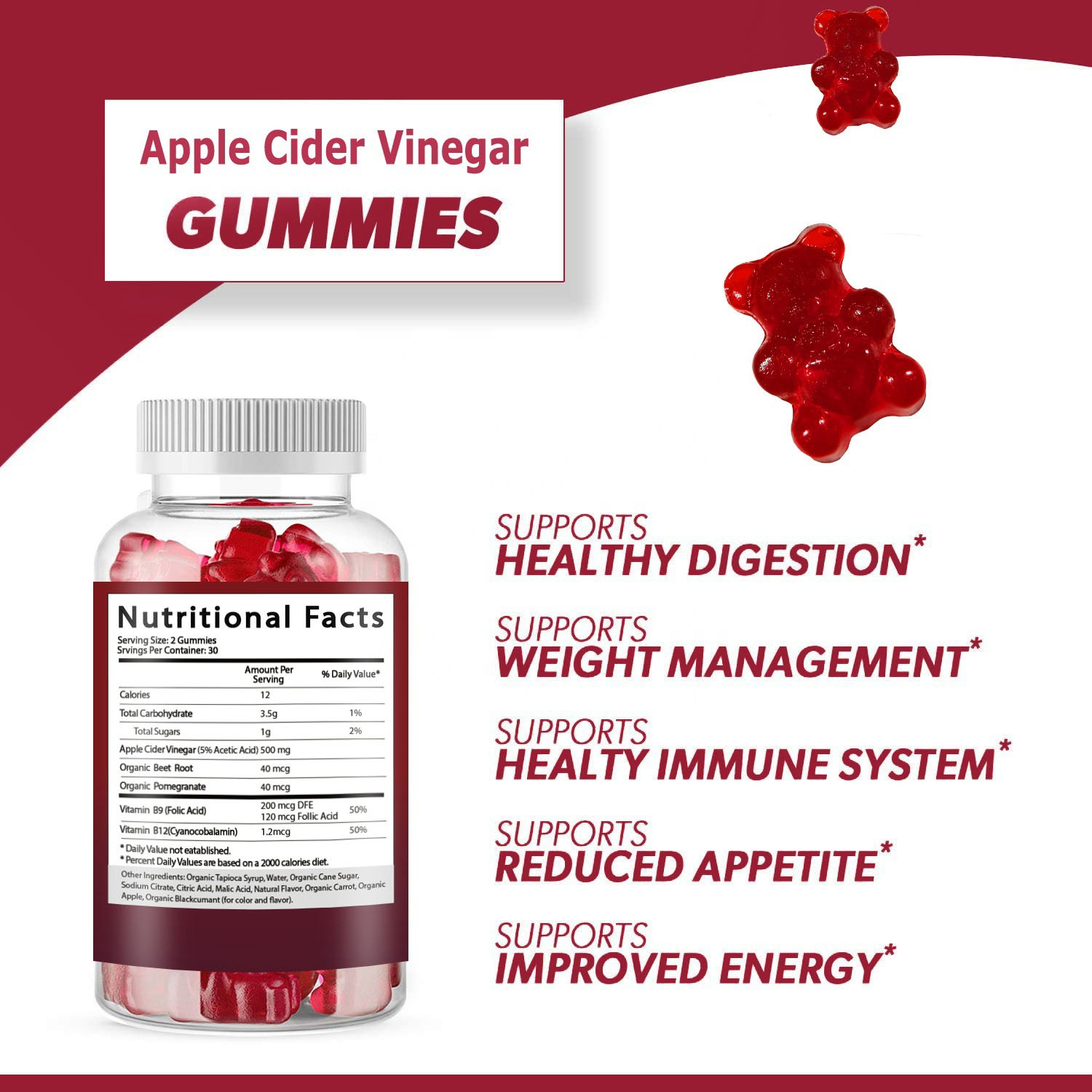 アップルサイダービネガーグミは消化を促進し、満腹感を高め、炭 - Apple Cider Vinegar Pill のレビューと価格