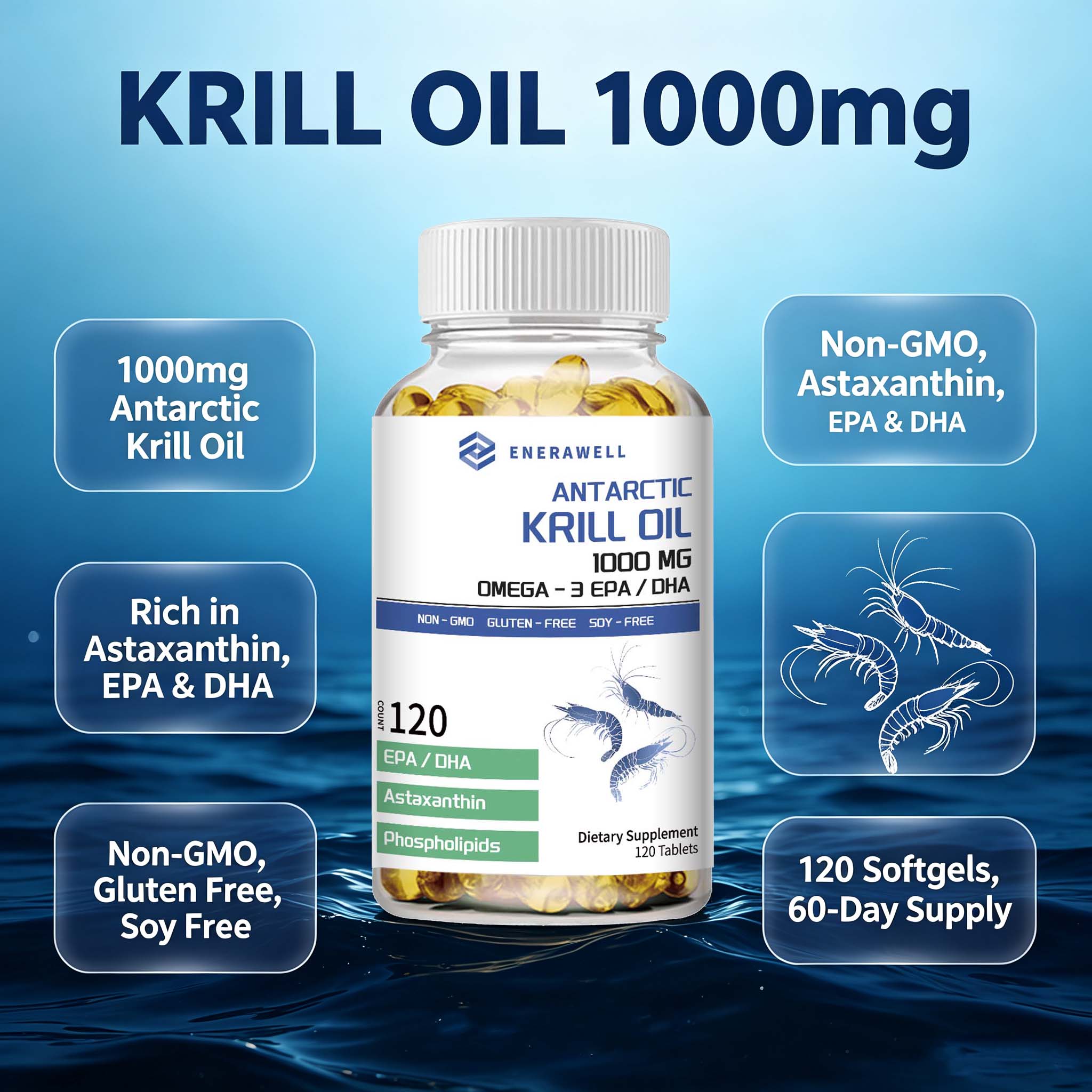 南極クリルオイル 1000mg カプセル |   3倍の強度 - Krill Oil Supplement のレビューと価格